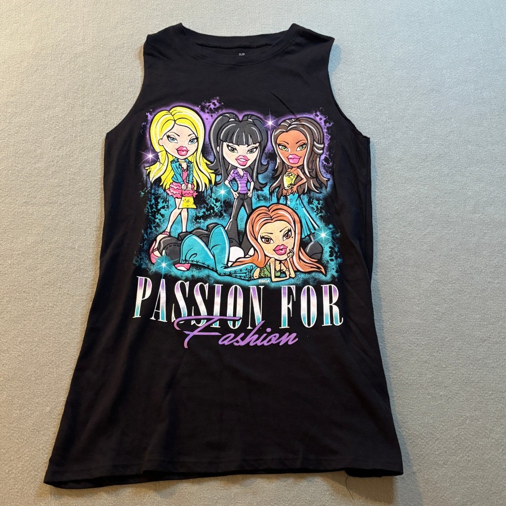 Bratz Passion For Fashion Graphic Tank Top Womens S Black Y2K Aesthetic